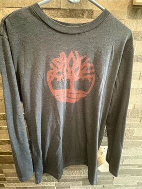 Timberland Long Sleeve Logo Tee - Charcoal with Orange Graphic